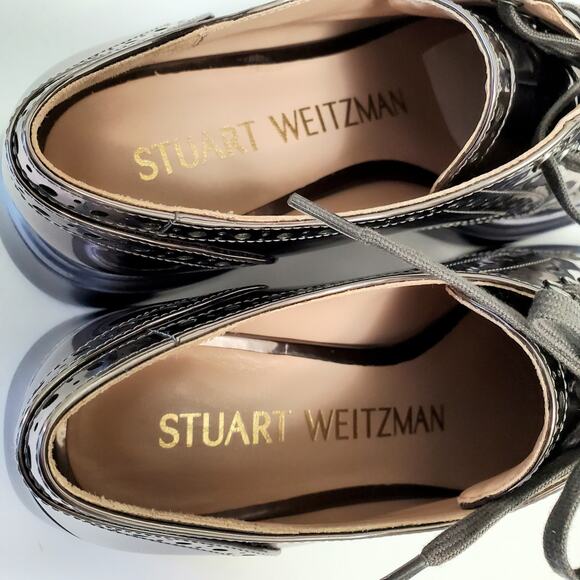 NWOT Stuart Weitzman Darra Gunmetal Lace Up Oxford Shoe 6B Metallic Statement - Picture 9 of 12